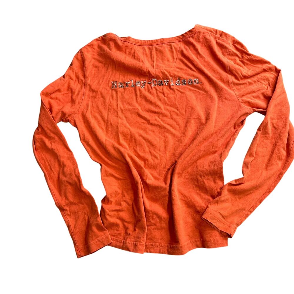 Y2K Harley Davidson Women's Long Sleeve V Neck Shirt Size Small Grunge Alt